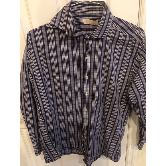 Michael Kors Button Up Dress Shirt Mens Purple Striped (15.5) 32/33 - Picture 1 of 8